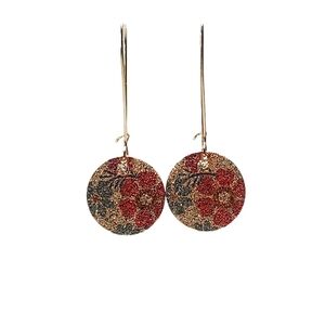 Glittery Floral Drop Dangle Earrings Pierced Gold with Rhinestones & Char NWT